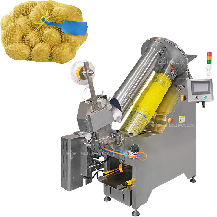 Macchina di confezionamento di sacchetti a maglia da 5 kg Macchina automatica di confezionamento di sacchetti a maglia di frutta fresca Macchina di etichettatura