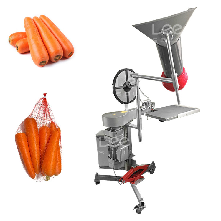 Macchina di imballaggio semiautomatica di sacchetti di carote con rete di aglio, cipolla, zenzero, sacchetti di imballaggio con rete di zenzero, macchina di taglio