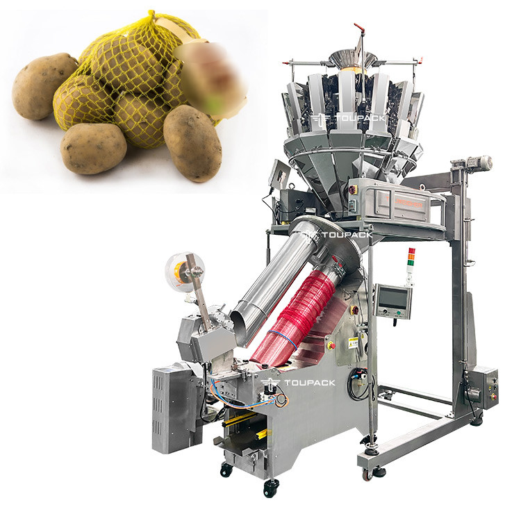 Macchina di imballaggio per sacchetti di nylon a rete completamente automatica per le patate fresche Macchina di imballaggio per sacchetti di taglio a rete di noce