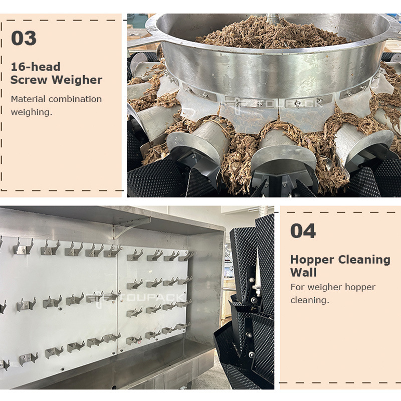 Macchina di imballaggio automatico di pesatura e riempimento di pollo e carne di manzo con cerniera prefabricata Macchina di imballaggio di sacchetti di pesce e carne di manzo congelati