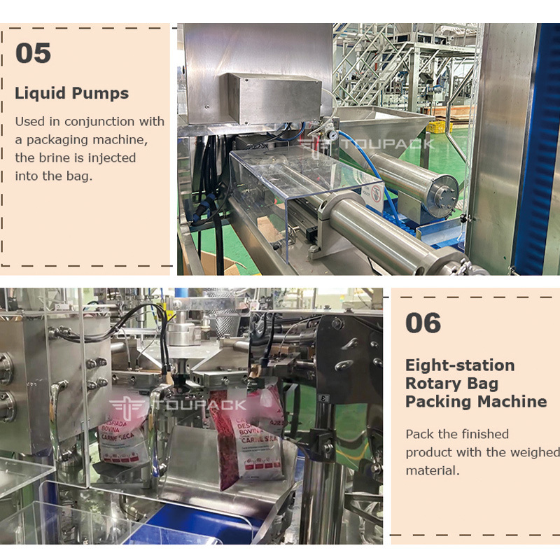 Macchina di imballaggio automatico di pesatura e riempimento di pollo e carne di manzo con cerniera prefabricata Macchina di imballaggio di sacchetti di pesce e carne di manzo congelati