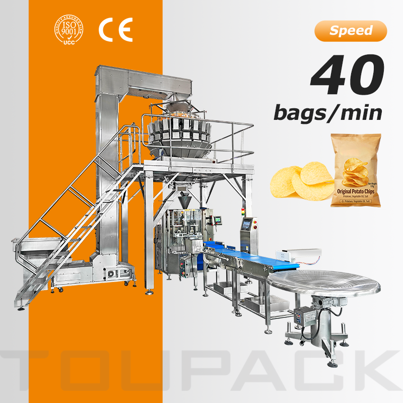 Linea di confezionamento di alimenti soffiati di alta qualità con pesatrice multitesta, 30-60 sacchetti/min