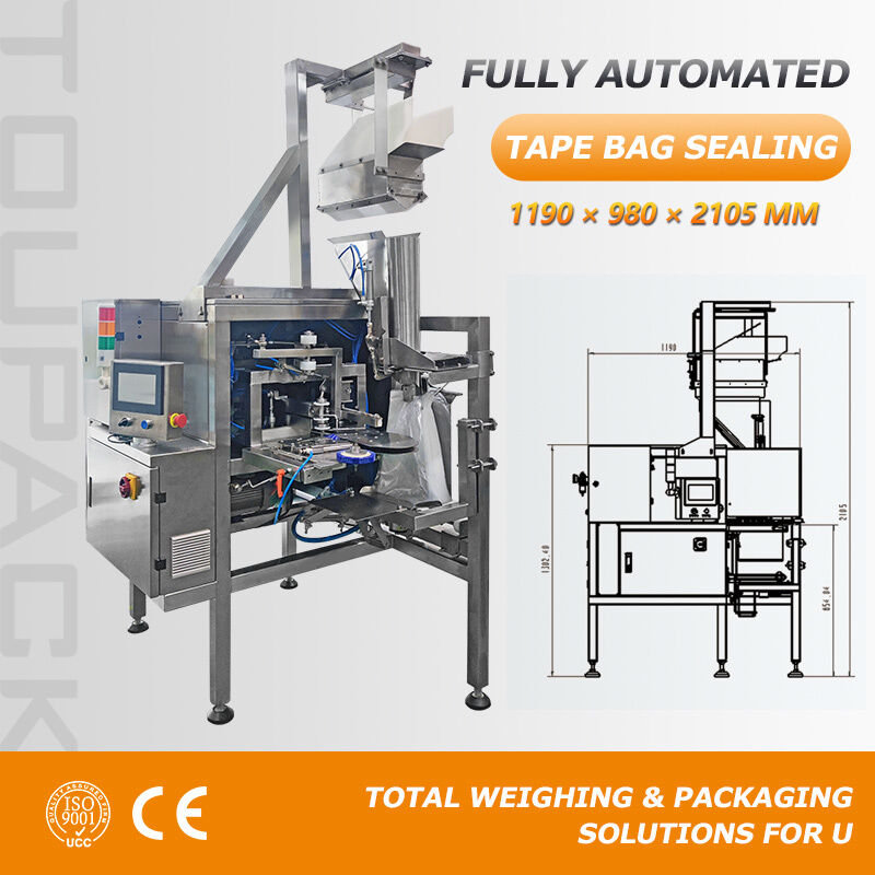 Chiuditrice automatica per sacchetti di prodotti per sacchetti di plastica perforati con opzioni di chiusura a nastro e chiusura a clip