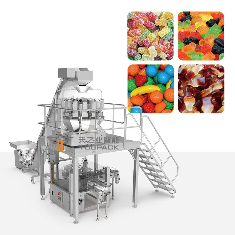 Linea di confezionamento automatica del riempimento di barattoli di plastica con pesatrice multitesta per lattine di popcorn e noci di caramelle