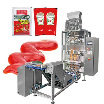 Macchine automatiche di riempimento a polvere, salsa liquida, sacchetto a bastone, a più corsie, con pesatrice di controllo