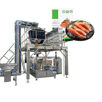 Macchina di imballaggio automatico di pesatura e riempimento di pollo e carne di manzo con cerniera prefabricata Macchina di imballaggio di sacchetti di pesce e carne di manzo congelati