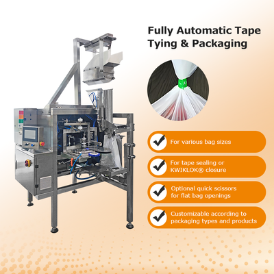 Chiuditrice automatica di sacchetti per il confezionamento di frutta e verdura fresca con nastro adesivo o sistema di chiusura con clip in plastica