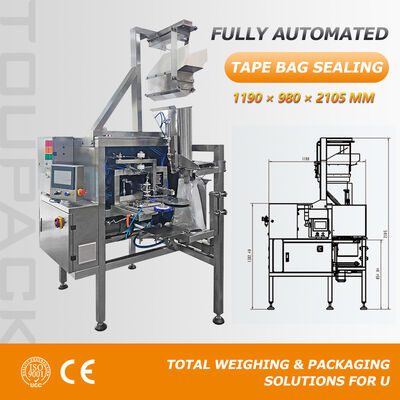 Chiuditrice automatica per sacchetti di prodotti per sacchetti di plastica perforati con opzioni di chiusura a nastro e chiusura a clip