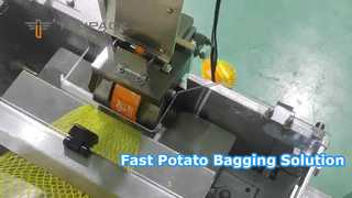 Linea di confezionamento di sacchi a rete industriali per patate con ritaglio ed etichetta di riempimento automatico dei sacchi a rete della pesatrice